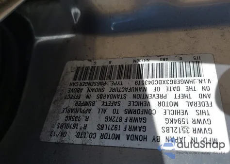 2013 Honda Fit from USA, damaged, VIN JHMGE8G3XDC043519